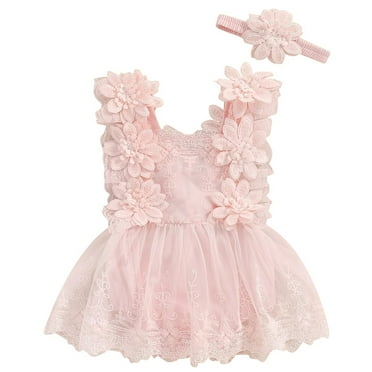 PINQI Baby Comfy Jumpsuit Toddler Girl Summer Clothes Lace Romper Skirt Dress Outfits Sleeveless Flower Outfits for 0 to 18 Months