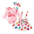 thumbnail image 1 of PINQI Baby Girl Valentines Day Outfit My First Valentine's Day Long Sleeve Ruffle Romper Heart Print Tutu Skirt Set Headband Clothes Set(B-Multicolor,18-24 Months), 1 of 9