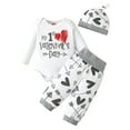 thumbnail image 1 of PINQI Baby Girl Valentines Day Outfit My First Valentine's Day Long Sleeve Ruffle Romper Heart Print Tutu Skirt Set Headband Clothes Set(C-White,0-6 Months), 1 of 6