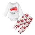 thumbnail image 1 of PINQI Baby Girl Valentines Day Outfit My First Valentine's Day Long Sleeve Ruffle Romper Heart Print Tutu Skirt Set Headband Clothes Set(D-White,0-6 Months), 1 of 9