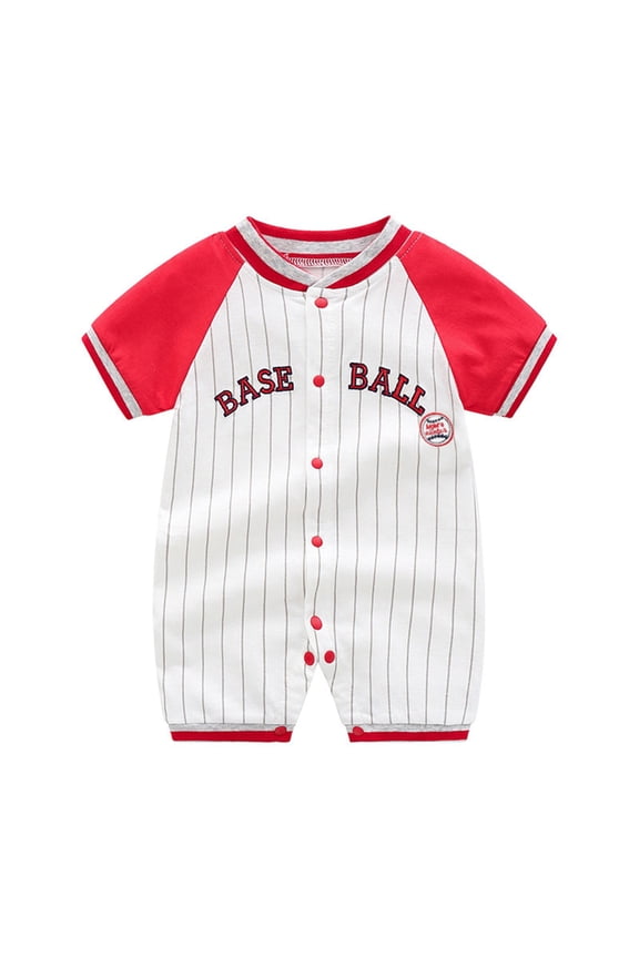 Baby Girls Boys Summer Clothes Short Sleeve Cotton Crawling Jumpsuit Baby Children's Clothing Baseball Sports Baby Clothes(Red-1,0-3 Months)