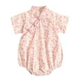 thumbnail image 1 of PINQI Baby Girls' Sleeveless Ruffle Romper Baby Girls Jumpsuit Fly Sleeveless Floral Print Romper for Baby Floral Print Baby Crawling Bodysuit(3-Pink,6-12 Months), 1 of 9