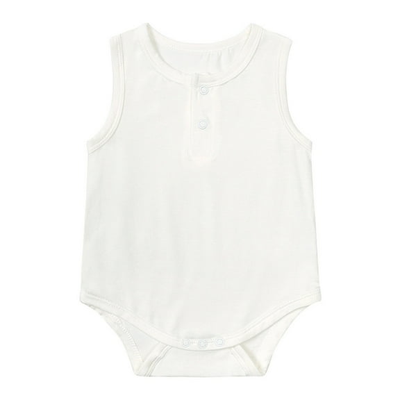 PINQI Baby Girls Solid Color Summer Sleeveless Bodysuit Cute Crawling Crewneck Romper Clothes Girl Outfit Soft and Comfy Playsuit(White-a,18-24 Months)