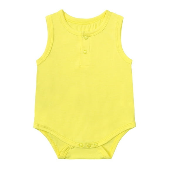 PINQI Baby Girls Solid Color Summer Sleeveless Bodysuit Cute Crawling Crewneck Romper Clothes Girl Outfit Soft and Comfy Playsuit(Yellow-a,0-3 Months)