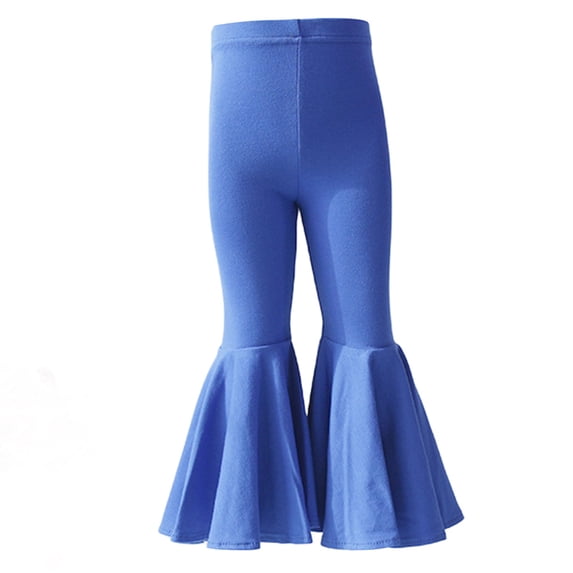 PINQI Baby Girls Sports Overalls Children's Elastic Waist Leggings Solid Color Stretch Cotton Hem Pants Casual Oversized Flare Pants(Blue-a,2-3 Years)