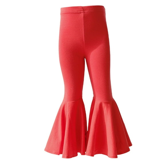 PINQI Baby Girls Sports Overalls Children's Elastic Waist Leggings Solid Color Stretch Cotton Hem Pants Casual Oversized Flare Pants(Red-a,2-3 Years)