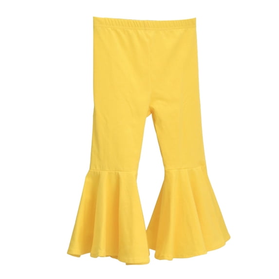 PINQI Baby Girls Sports Overalls Children's Elastic Waist Leggings Solid Color Stretch Cotton Hem Pants Casual Oversized Flare Pants(Yellow-b,2-3 Years)