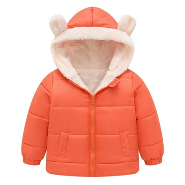 PINQI Baby Kids Winter Coat Puffer Down Jacket Windproof Light Winter Jacket Hooded Outwear Cotton Padded Children's Coat 1-8 Years(Orange,1-2 Years)