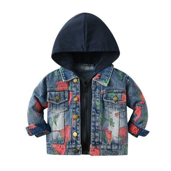 PINQI Baby Loose Jacket Toddler Boys Girls Long Sleeve Winter Warm Outwear Vest Jacket Jean Coat Dinosaur Printing with Pockets