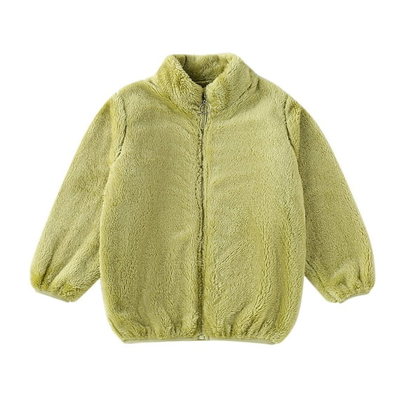 PINQI Baby Loose Outwear Little/big Kids Boys and Girls Solid Color Zipper Long Sleeve Short Collar Winter Warm Coat Daily Lightweight Jackets