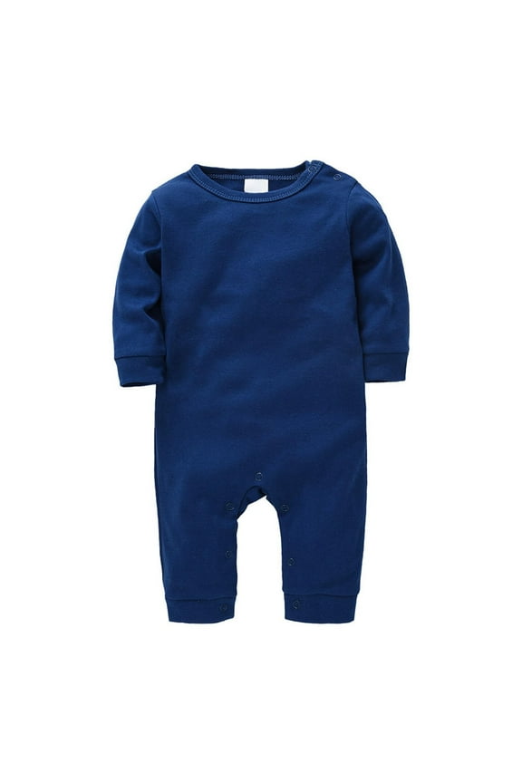 My First Birthday Baby Boys Girls Outfit 0-24 Months Solid Color Jumpsuit Long Sleeve Romper Toddler Thanksgiving Fall Winter Clothes(Blue,12-18 Months )