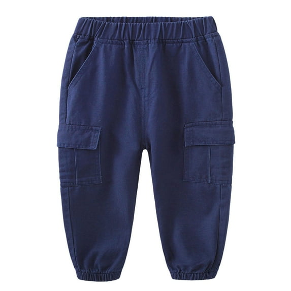 PINQI Baby Pull On Trousers Toddler Boys' Solid Color Mid Rise Elastic Waistband Leggings Work Pants with Pockets Everyday Casual Pants