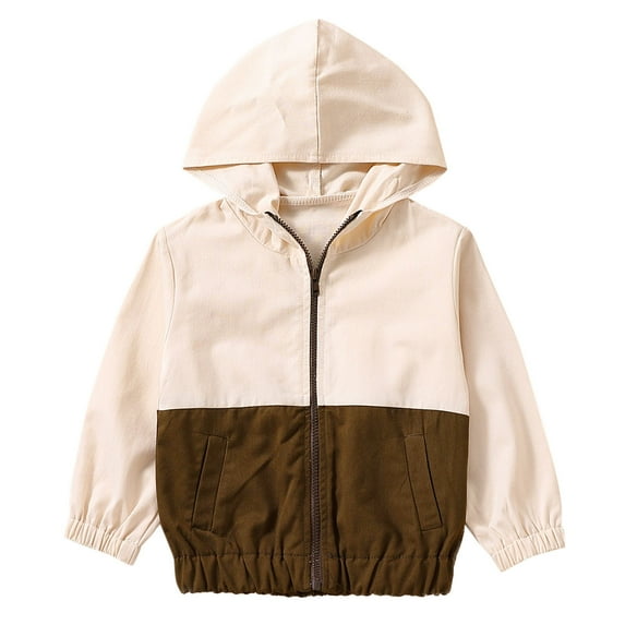 PINQI Baby Sport Coat Toddler Boys Girls Patchwork Coat Jacket Long Sleeve Kids Zipper Tops Hooded Lightweight Outerwear for 1 to 5 Years