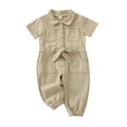 thumbnail image 1 of PINQI Baby Spring Clothes Toddler Girls Short Sleeve Solid Color Jeans Jumpsuit Fashion Outwear with Pockets for Children 1 to 5 Years, 1 of 5