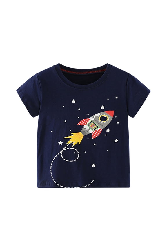 Baby Summer Tees Blouse Toddler Kids Girls Fashionable Boys Crewneck Top Cartoon Rocket Top Crewneck Cartoon Casual Tops