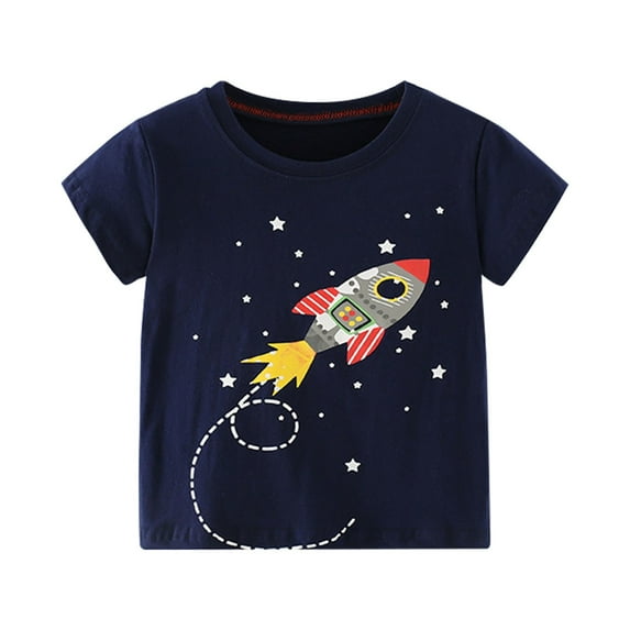 PINQI Baby Summer Tees Blouse Toddler Kids Girls Fashionable Boys Crewneck Top Cartoon Rocket Top Crewneck Cartoon Casual Tops