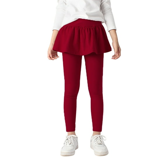 PINQI Baby Summer Trousers Toddler Kids Girls Cotton Leggings Pantihose Stretchy Basic Ankle Length Pants Pantyhose for Spring Autumn Pantskirt(Wine,6-7 Years)