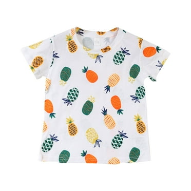 PINQI Baby Tops Toddler Kids Baby Boys Girls Solid Basic Short Sleeve Cartoon Print Floral Top Crewneck T Shirts Tops Tee Clothes for Children