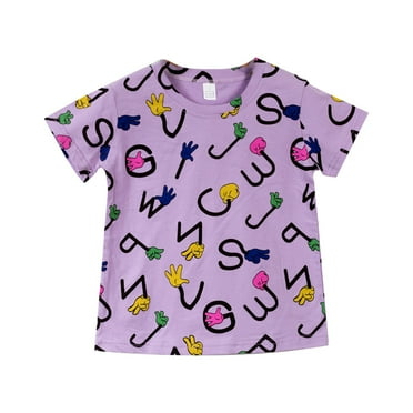 PINQI Baby Tops Toddler Kids Baby Boys Girls Solid Basic Short Sleeve Cartoon Print Floral Top Crewneck T Shirts Tops Tee Clothes for Children