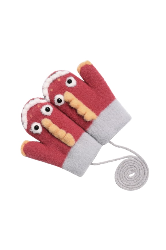 Baby Warm Mittens with String Clearance Winter Knit Thickened Animal Gloves with Cute Winter Gloves for Kids Plush Lining for Hang Rope to Prevent Loss