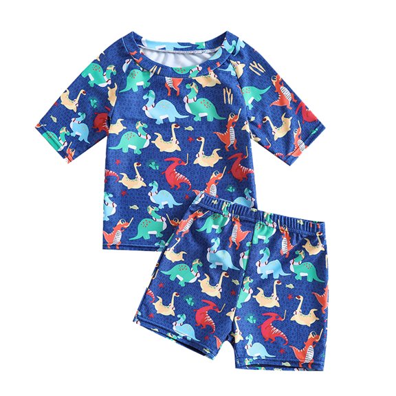 PINQI Baby Workout Short Pants Summer Toddler Boys Girls Cartoon Dinosaur Printed Two Piece Swimwear Swimsuit Bikini Set