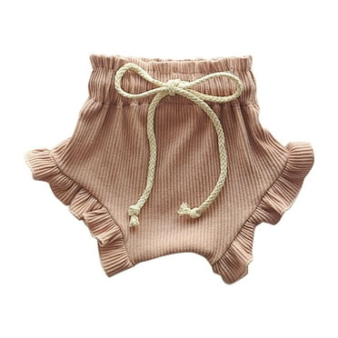 PINQI Beach Shorts for Kids 2024 Summer Solid Color Knitted Wood Ear Lace Girls Drawstring Shorts with Drawstring Casual Elastic Waist Shorts