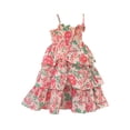 thumbnail image 1 of PINQI Birthday Dress for Baby Girls Tea Party Dress Summer Three Tiered Hemline Long Dress Kids Floral Girls Beach Sundress for 1 To 6 Years, 1 of 9