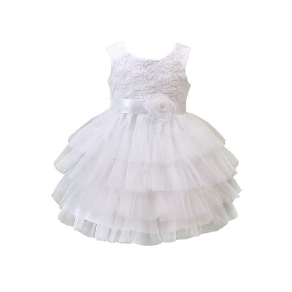 PINQI Birthday Kid Girls Dress Toddler Girls Sleeveless Solid Princess Dress Cute Dance Party Dresses Clothes for 6M to 3 Years