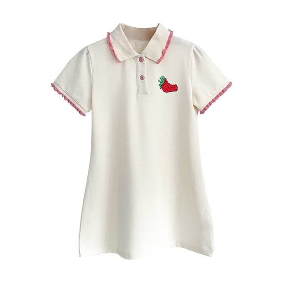 PINQI Birthday Little Girls Sundress Kids Baby Girls Summer Casual Short Sleeved Stand Up Collar Strawberry Print A Line Dress Party Princess Dress