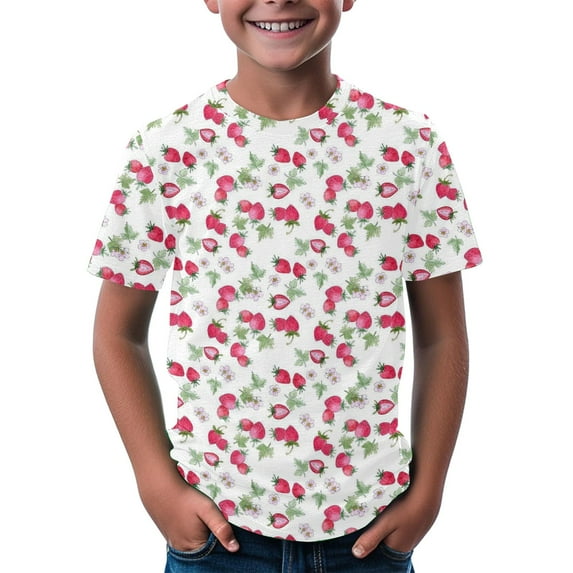 PINQI Boys Girl's Graphic Tees Cute Fruit Printed T-Shirts Short Sleeve Crewneck Floral Tee Shirt Summer Casual Shirt Tops