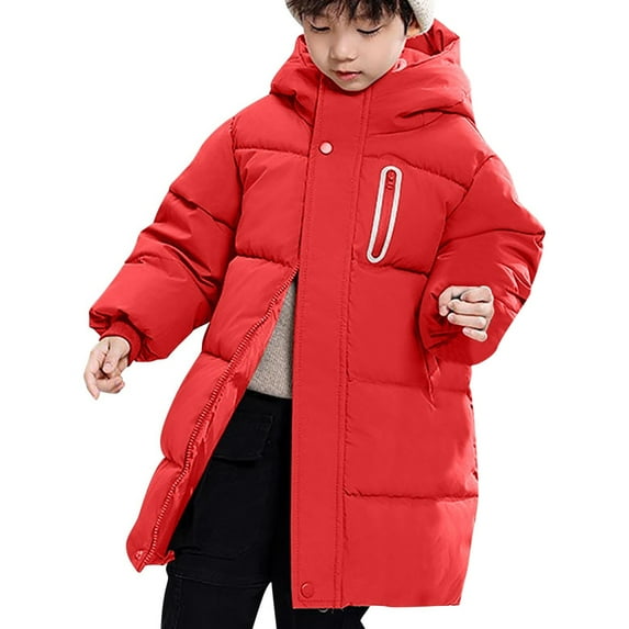 PINQI Boys down Jackets Thick Warm Zip up Hooded Puffer Coats Plain Lightweight Winter Outwear Kids Padded Oversized Jackets