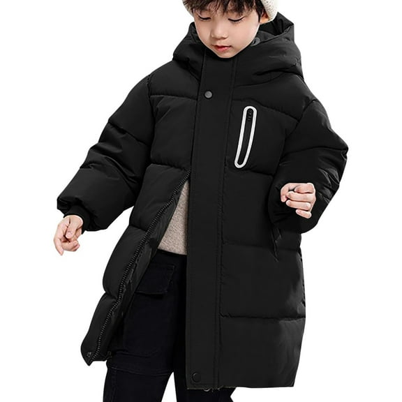 PINQI Boys down Jackets Thick Warm Zip up Hooded Puffer Coats Plain Lightweight Winter Outwear Kids Padded Oversized Jackets