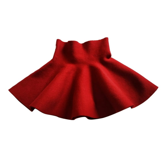 PINQI Child Casual Short Pants Kids Big Little Girls' High Waist Knitted Flared Pleated A Line Skirt Casual Solid Above Knee Skirt for Toddler Children