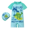 thumbnail image 1 of PINQI Child Summer Short Pants Toddler Kids Baby Boys Girls Dinosaur Swimsuit 1 Piece Zipper Bathing Suit Swimwear With Hat Rash Guard Surfing Suit UPF 50+, 1 of 8