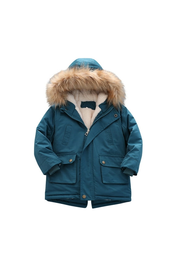Kids Jacket Kids Boy's Quilted Pu-ffer Lined Jacket Winter Thicken Warm Coat Hooded Winter Water-proof Par-ka Outerwear for 2 to 7 Years