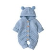 thumbnail image 1 of PINQI Children Fashion Long Rompers Long Sleeve Sweater Baby Girl Boy Winter Warm Coat Knit Outwear Hooded Jumpsuit 2024 Fall Winter Clothes(Blue,12-18 Months), 1 of 4