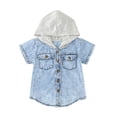 thumbnail image 1 of PINQI Baby Sport Tops Toddler Boys Girls Short Sleeve Denim Hooded Coat Kids Tops T Shirt with Pockets Summer Fall Spring Clothes, 1 of 7