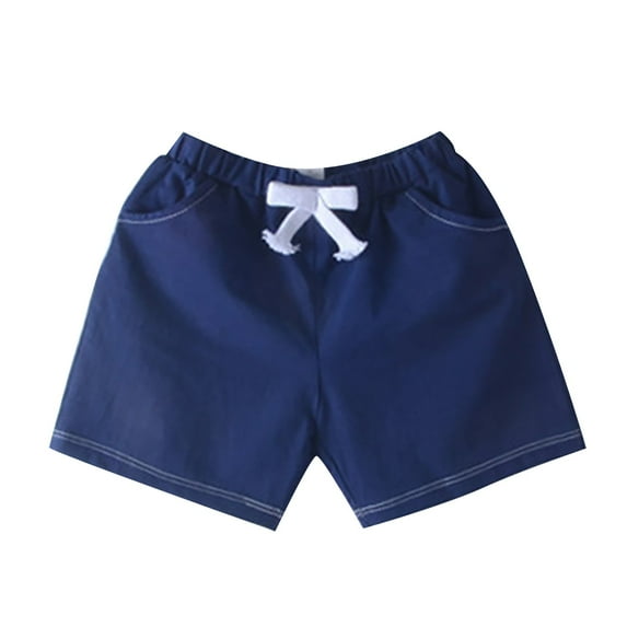 PINQI Children's Cotton Shorts Sports Pants Spring Summer Elastic Waist Comfortable Casual Boys and Girls Drawstring Shorts(Blue-B,12-18 Months)