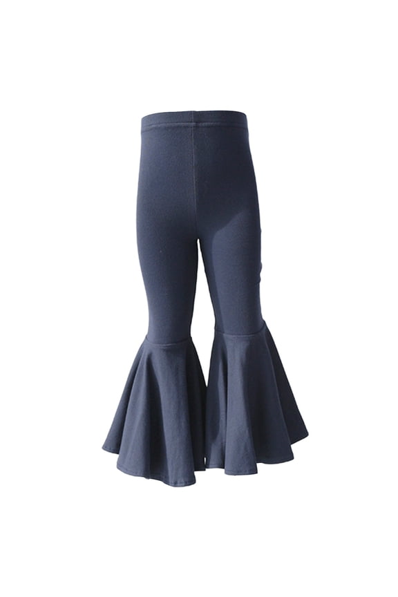 Children's Girls Fashion Flare Leggings Stretch Cotton Hem Pants Oversized Flare Pants Kids Girls Solid Color Dance Bell Bottoms(Navy-1,4-5 Years)