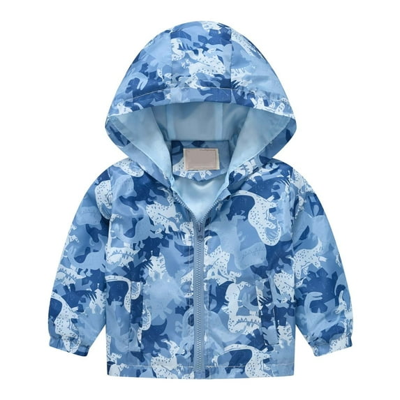 PINQI Clearance Coats Children Down Overcoat Boys and Girls Small Children Spring Fall and Winter Casual Wind Printing Light Fashion Hooded Jacket(Light Blue,12-18 Months)