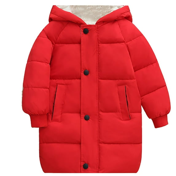 PINQI Clearance Coats Toddler Warm Tops Children's Down Padded Jacket Long Cotton Padded Jacket Baby Children's Padded Jacket Winter Clothing for Boys and Girls(Red,3-4 Years)