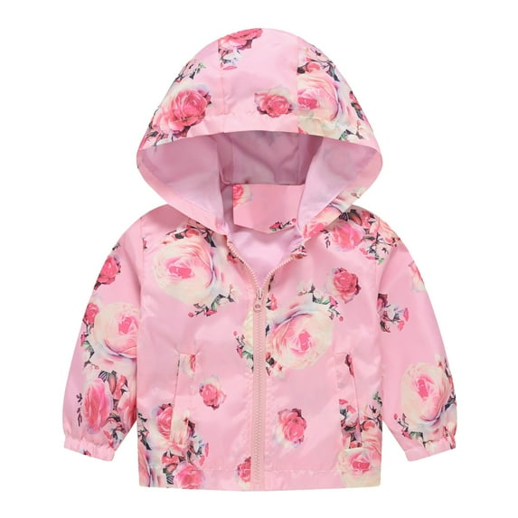 PINQI Clearance Coats Warm Winter Coat Boys and Girls Small Children Spring Fall and Winter Casual Wind Printing Light Fashion Hooded Jacket(Pink,5-6 Years)