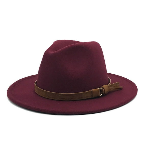 PINQI Clearance Men’s and Women’s Vintage Wool Fedora Hat Wide Brim with Belt Buckle Detail Perfect for Hiking Camping and Daily Style Classic Design for Comfort and Versatile Wear
