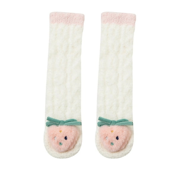 PINQI Clearance Non-Slip Baby Winter Plush Socks Thick Plush Baby Socks (Soft Coral Function: No-Heel Design Thickened Warm ) Winter Toddler Cozy Tube Socks for Boys and Girls
