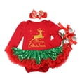 thumbnail image 1 of PINQI Cute Little Girls Dress Toddler Kids Baby Girls Christmas Clothes Long Sleeve Santa Reindeer Striped Dress Ruffle Dress, 1 of 8