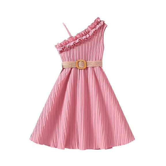 PINQI Cute Toddler Girls Dress Children's One Shoulder Spring Summer Lace Dress European Dress for Children 4 to 12 Years