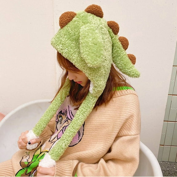 PINQI Dinosaur Hat with Moving Ears Clearance Cute Animal Hat with Movable Flapping Ears Adorable Green Dinosaur Cap for Women Girls and Kids Christmas and Holiday Parties