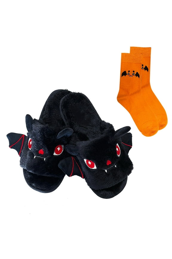 Fashion Shoes for Kid Boys Girls Slippers Cute Bat Plush Slippers Halloween Party Indoor and Outdoor 10-10.5 Years(BK2,10-10.5 Years)