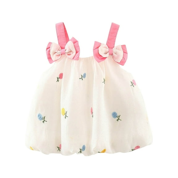 PINQI Formal Toddler Girls Dress Summer Cute Girl Cotton Sleeveless Solid Color Print Dress Soft and Comfy Daily Wear Outfits