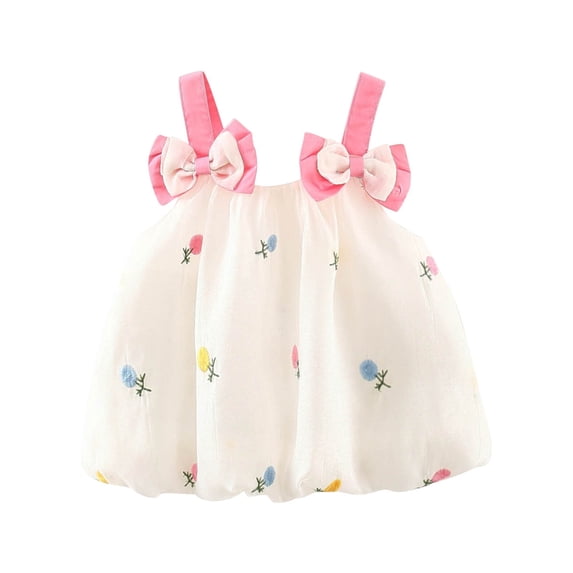 PINQI Formal Toddler Girls Dress Summer Cute Girl Cotton Sleeveless Solid Color Print Dress Soft and Comfy Daily Wear Outfits